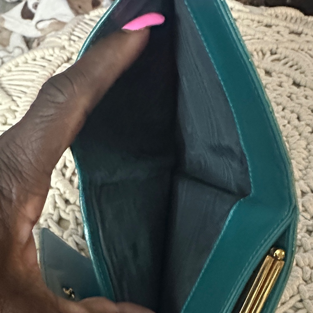 Miu Miu Teal Crocodile-Embossed Wallet - Picture 9 of 16